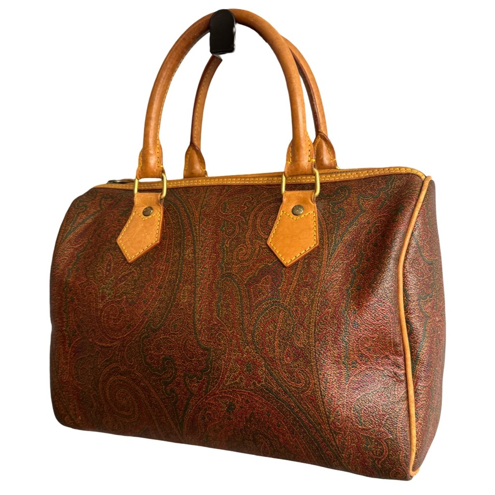 ETRO Milano Paisley Boston Bag Brown Leather Speedy Satchel Made in Italy - Picture 4 of 10